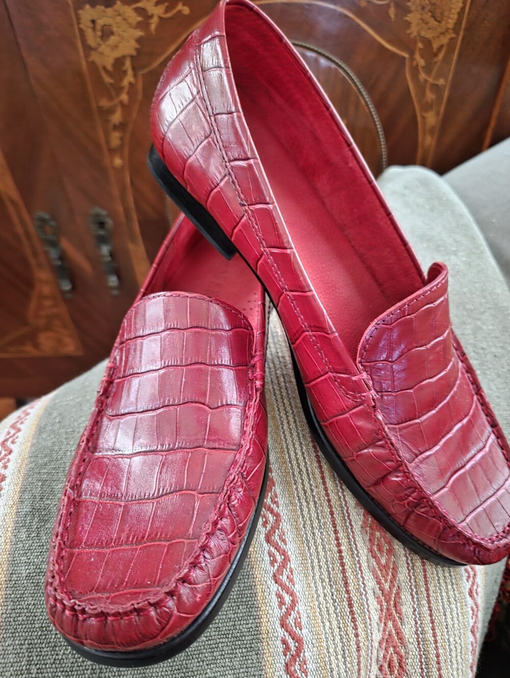 Ralph Lauren Red Leather Croc Loafers 'Barbara' 9.5 B Made In BRAZIL